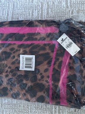 Express Leopard Print Scarf with Pink Trim